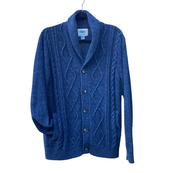 Old Navy Vintage San Francisco Men's Y2K Cable Knit Button Up Cardigan Blue - Picture 1 of 11